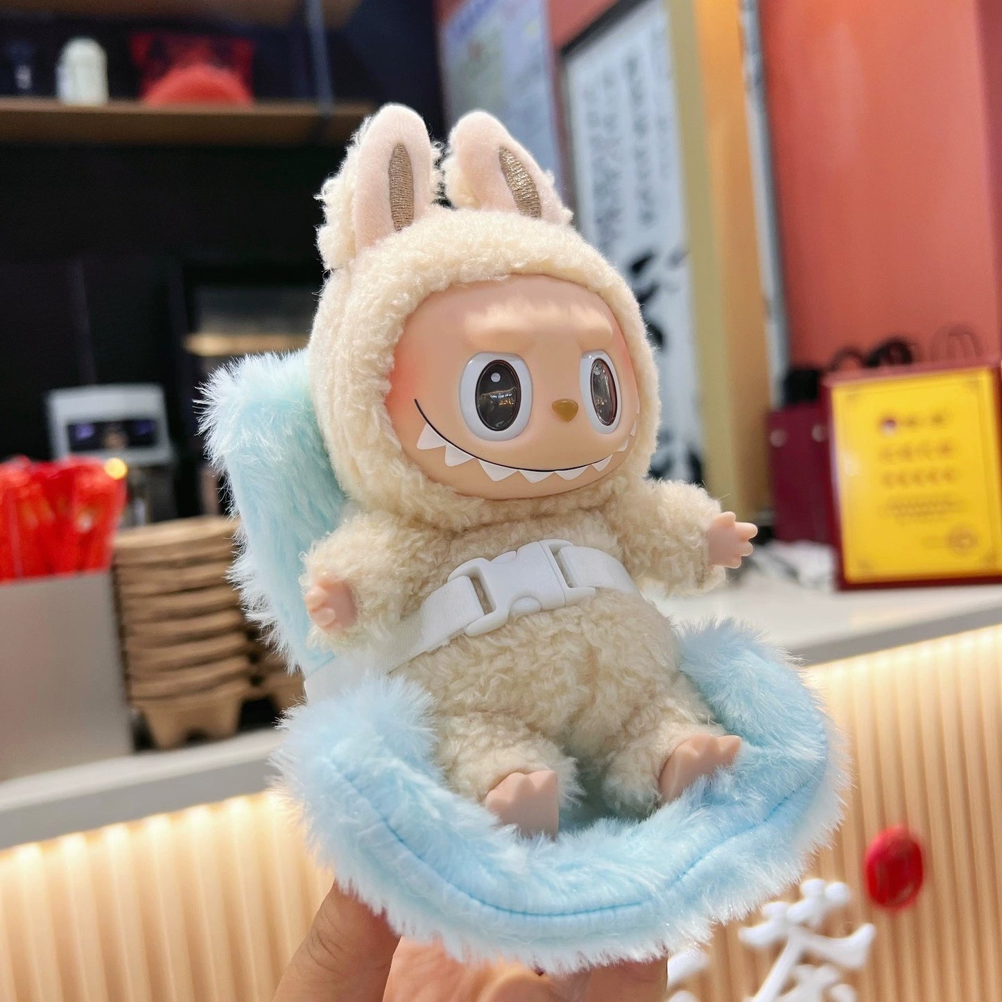 Labubu Sofa Seat | Plush Doll Car Dashboard Decor & Desktop Ornament | Cute Figurine Holder for Car & Home Display