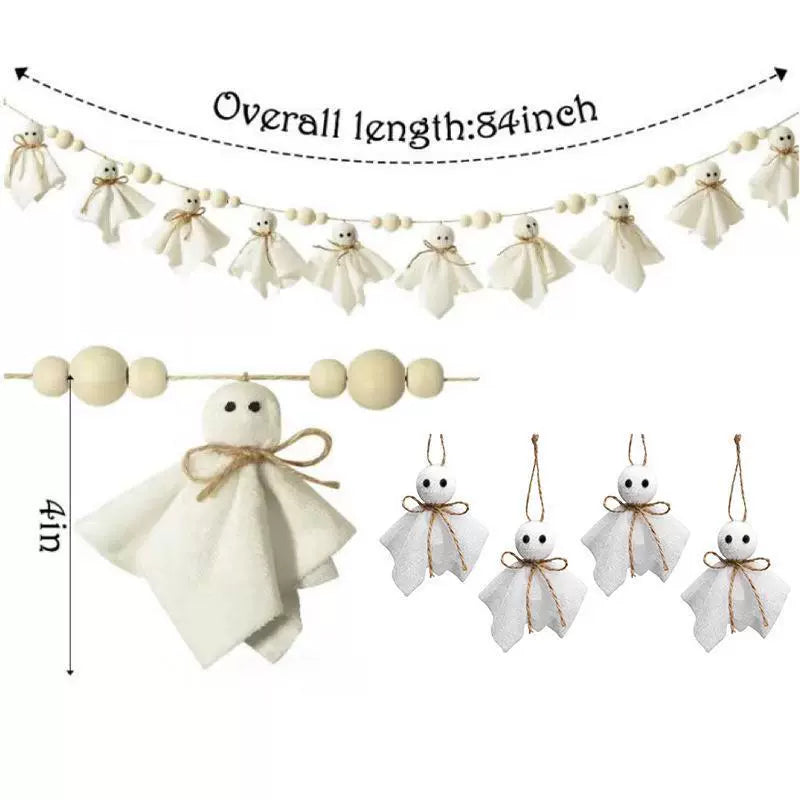 16 Pcs Halloween Ghost Hanging Ornaments, 3 Inch Small Hanging Ghosts Tree Ornaments, Farmhouse Rustic Cloth Ghosts Hanging Decoration for Haunted House Party Yard Tree Decor