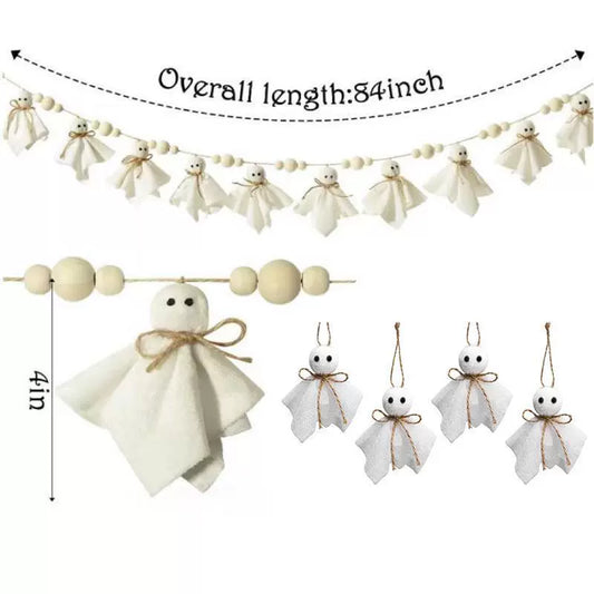 16 Pcs Halloween Ghost Hanging Ornaments, 3 Inch Small Hanging Ghosts Tree Ornaments, Farmhouse Rustic Cloth Ghosts Hanging Decoration for Haunted House Party Yard Tree Decor