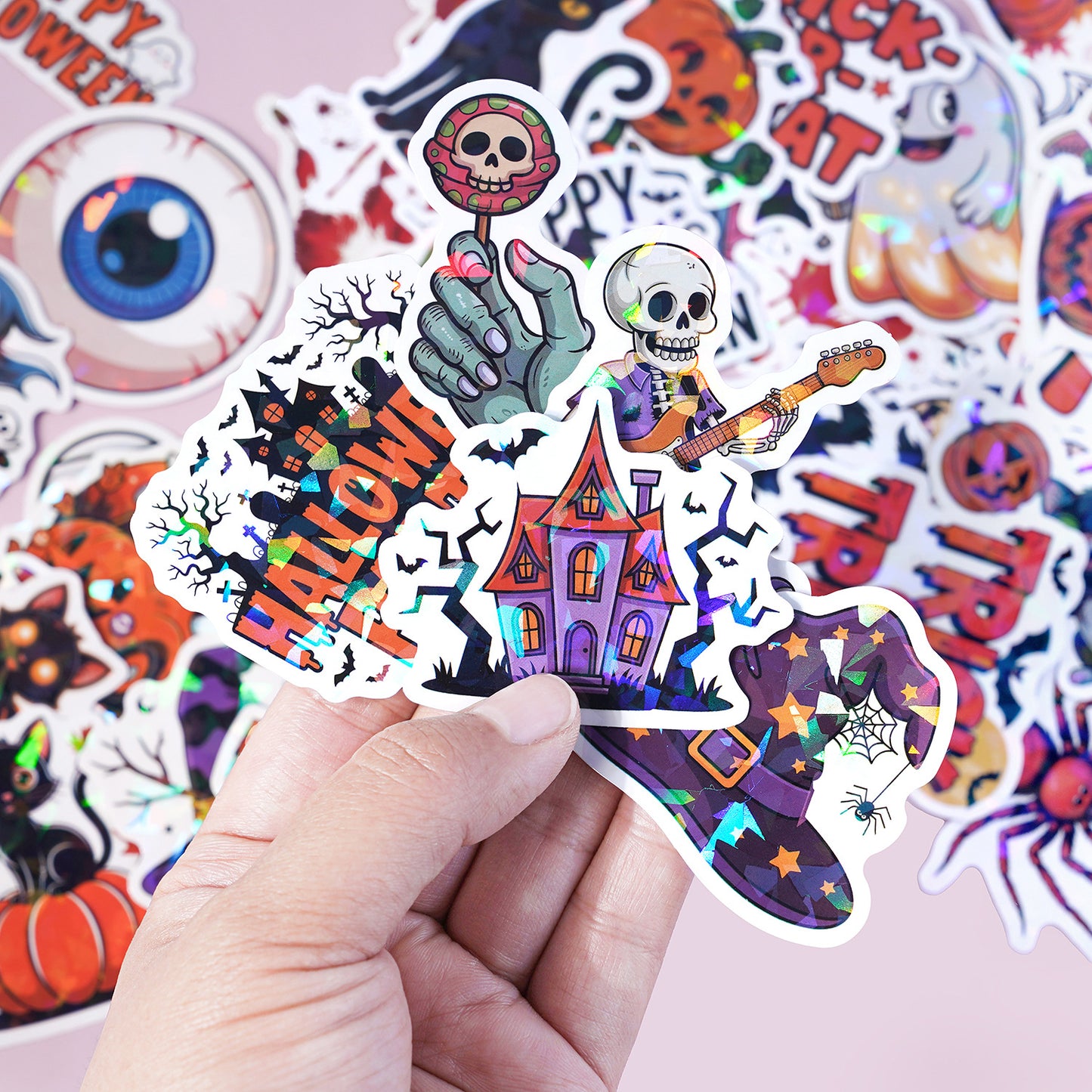 2025 Halloween Stickers - Holographic Waterproof Decals for Cups, Party Gifts, Decor
