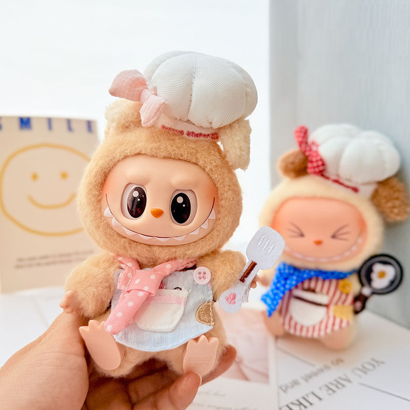 Kawaii LABUBU Chef Clothes Set - Pink Chef Outfits for 17CM LABUBU Plush Doll - Perfect for POP MART Blind Box Collectors