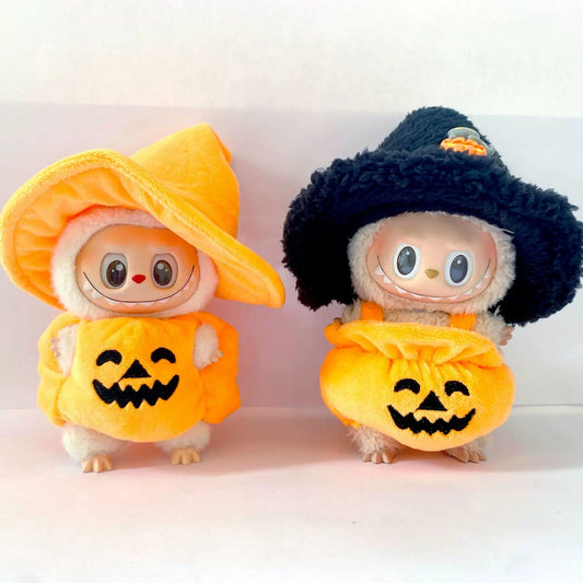 Labubu Halloween Costume Set - 17cm Pumpkin Dress & Witch Hat for Gen1-3 Dolls