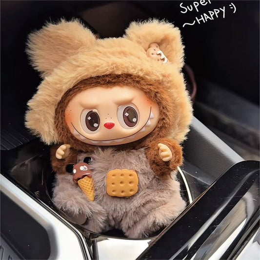 Labubu 1st-2nd Gen Cute Bear Overall Set | Panda Bear Overalls & Shirt Replacement Outfits for Plush Keychain Dolls