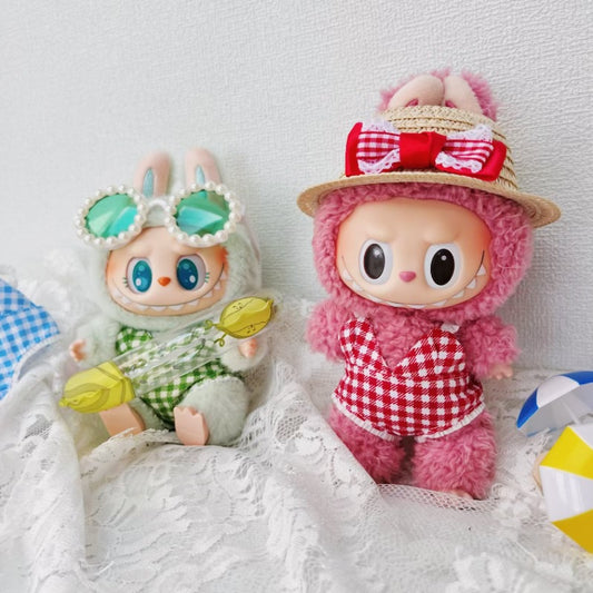 Labubu Green Plaid Swimsuit - Series 1/2/3 Outfit for Vinyl Doll Clothes Change