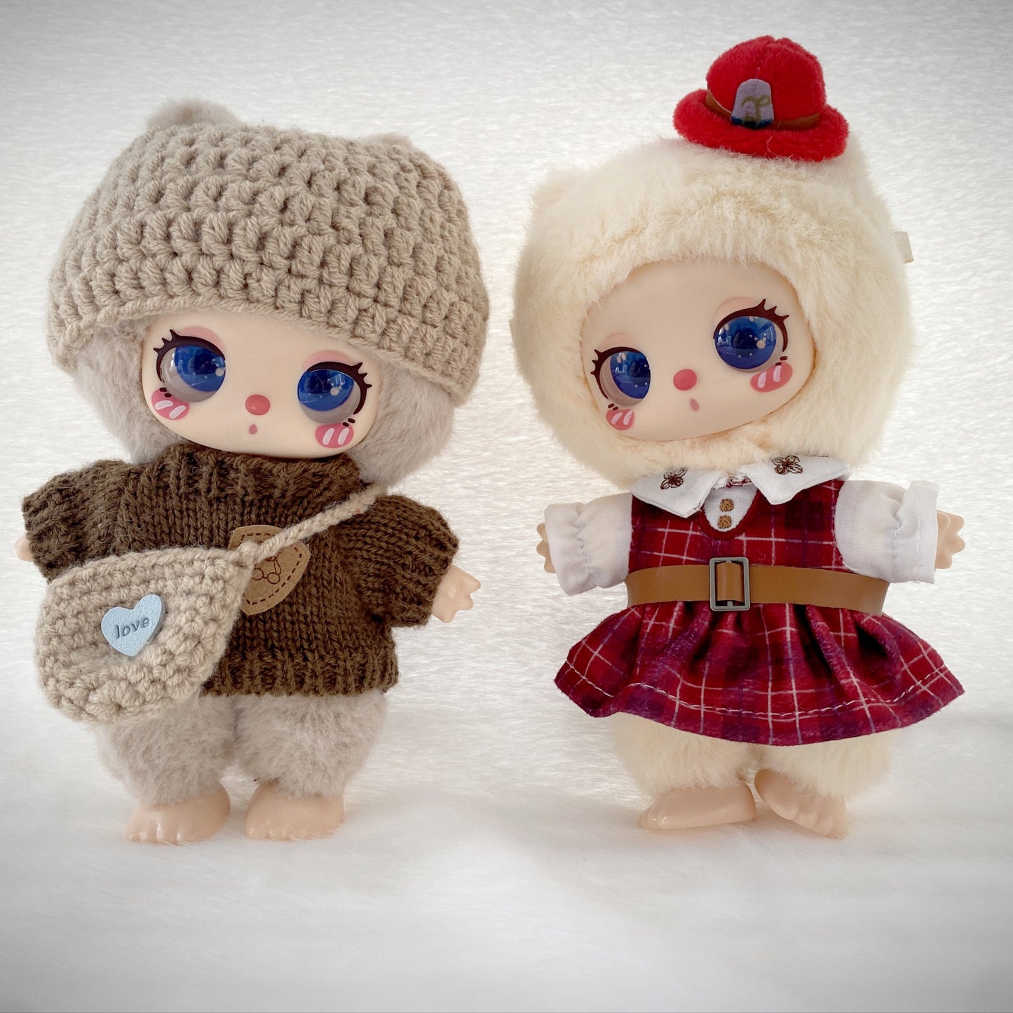 17cm Labubu 1st-3rd Gen Keychain Clothes | Brown Bear Sweater Set + Knit Top & Hat