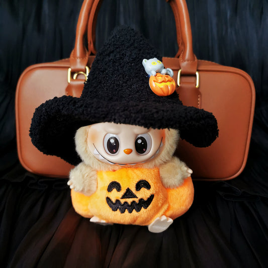 Halloween Pumpkin Costume for Labubu Macaroon Sitting Party | Plush Shark Outfit Set (Clothes Only)