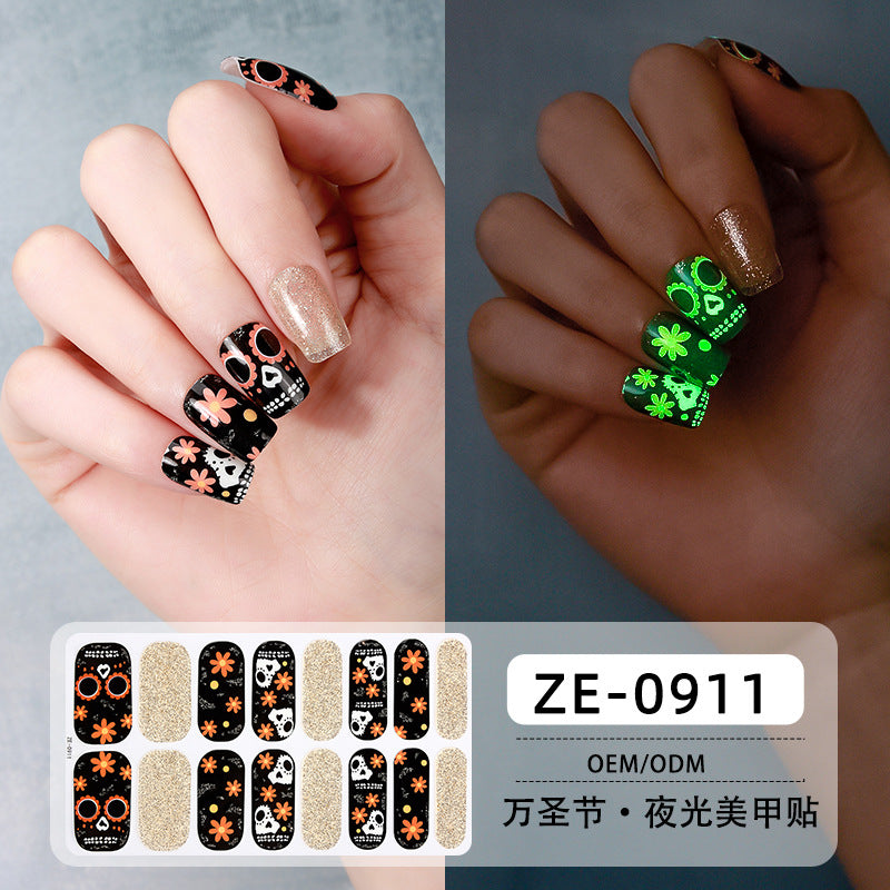 Glow in Dark Halloween Nail Stickers - Waterproof Cartoon Decals for Kids, No Heat Needed