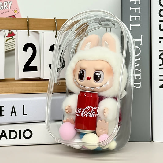 POP MART Labubu Sit-Sit Party Protective Case - Macaron Color Dust Cover + Carry Bag for 17cm Vinyl Figures