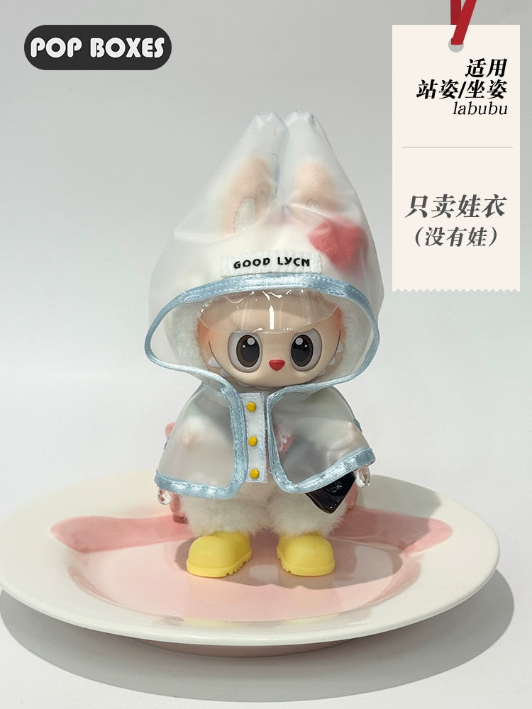 17cm Labubu Transparent Raincoat | Doll Clothes | Without Shoes