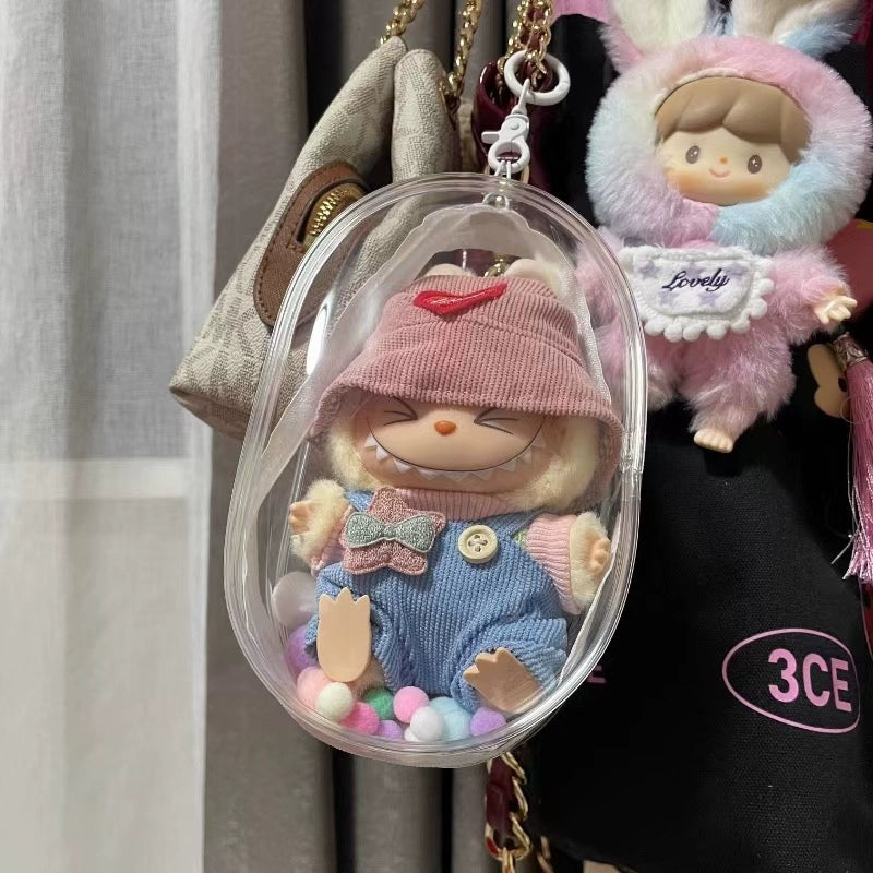 Labubu Vinyl Protective Cover & Cotton Doll Itabag | Sitting Party Series Doll Carrier for Outings