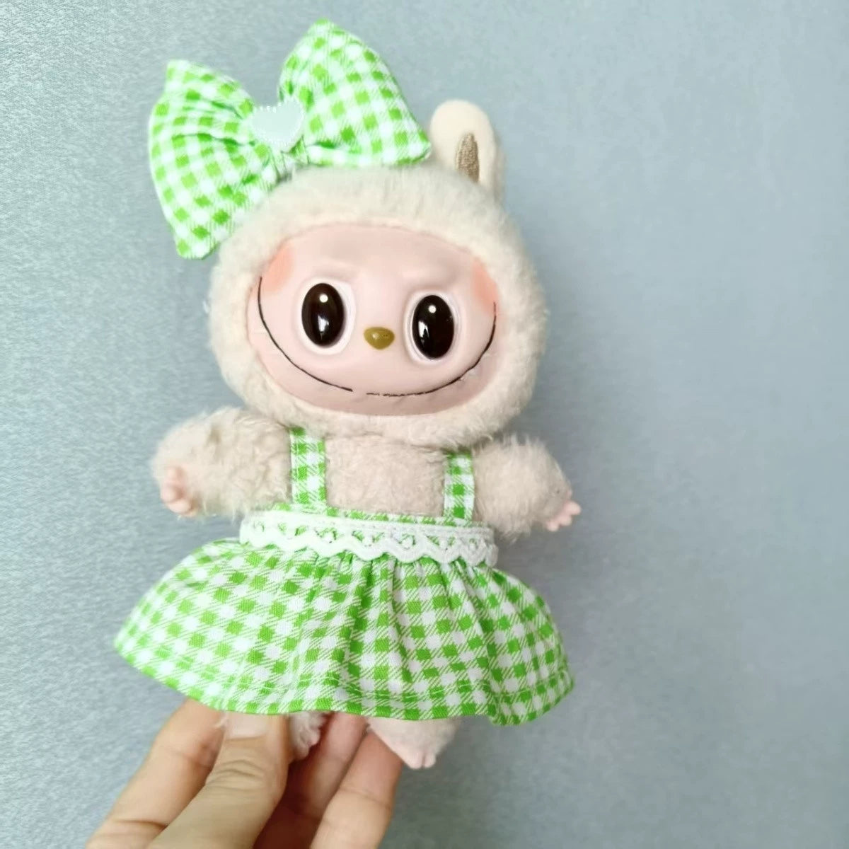 Doll Outfit - Green Summer Dress & Bow Set for Labubu Crybaby Series Doll Clothes