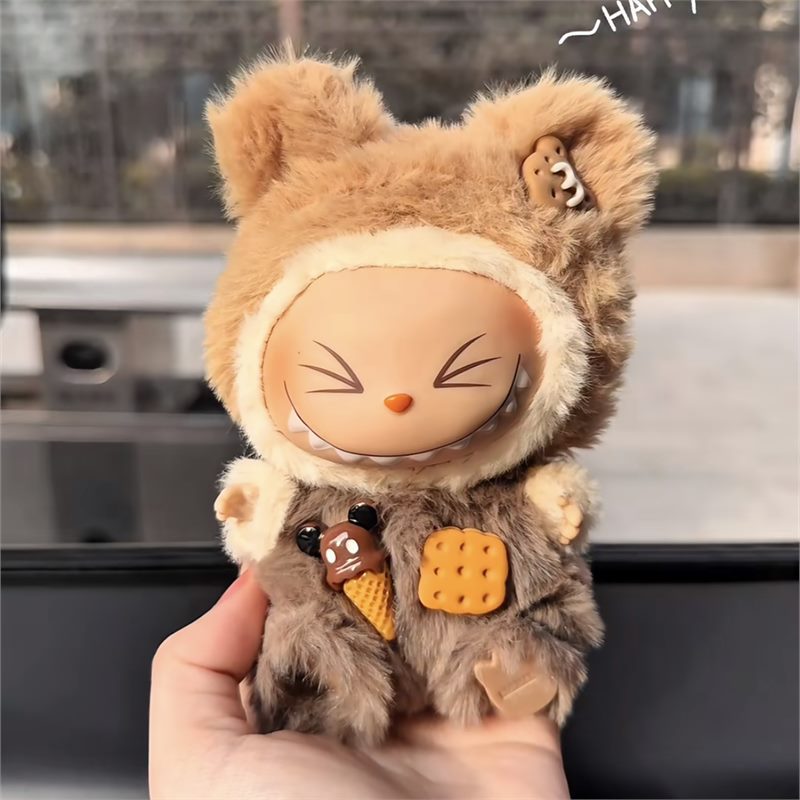 Labubu 1st-2nd Gen Cute Bear Overall Set | Panda Bear Overalls & Shirt Replacement Outfits for Plush Keychain Dolls