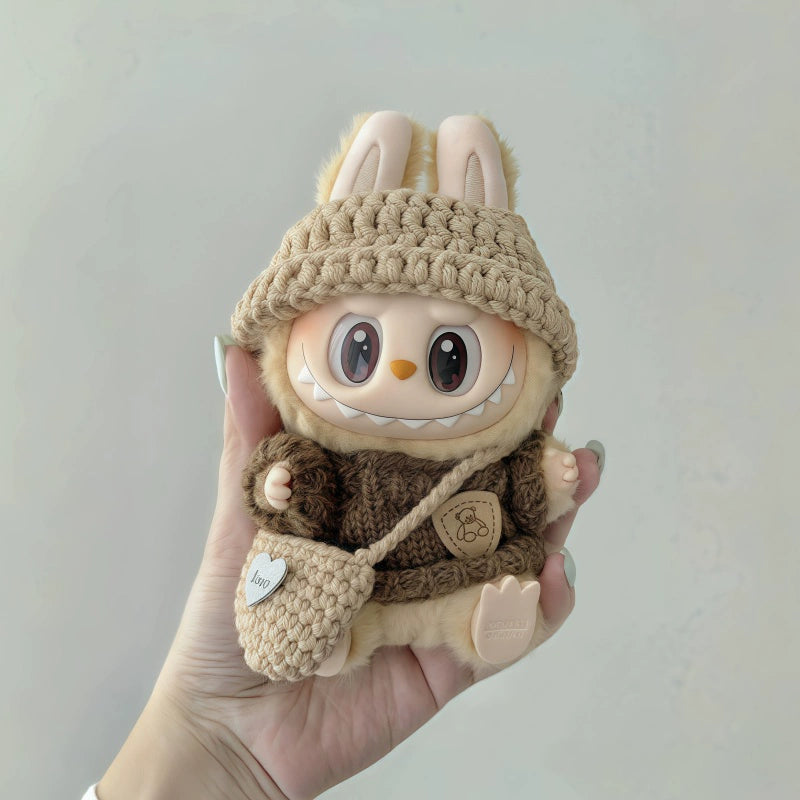 17cm Labubu Gen 1-3 Handmade Classic Denim & Striped Collection | Vinyl/Plush-Compatible Multi-Piece Set with Embroidery & Accessories
