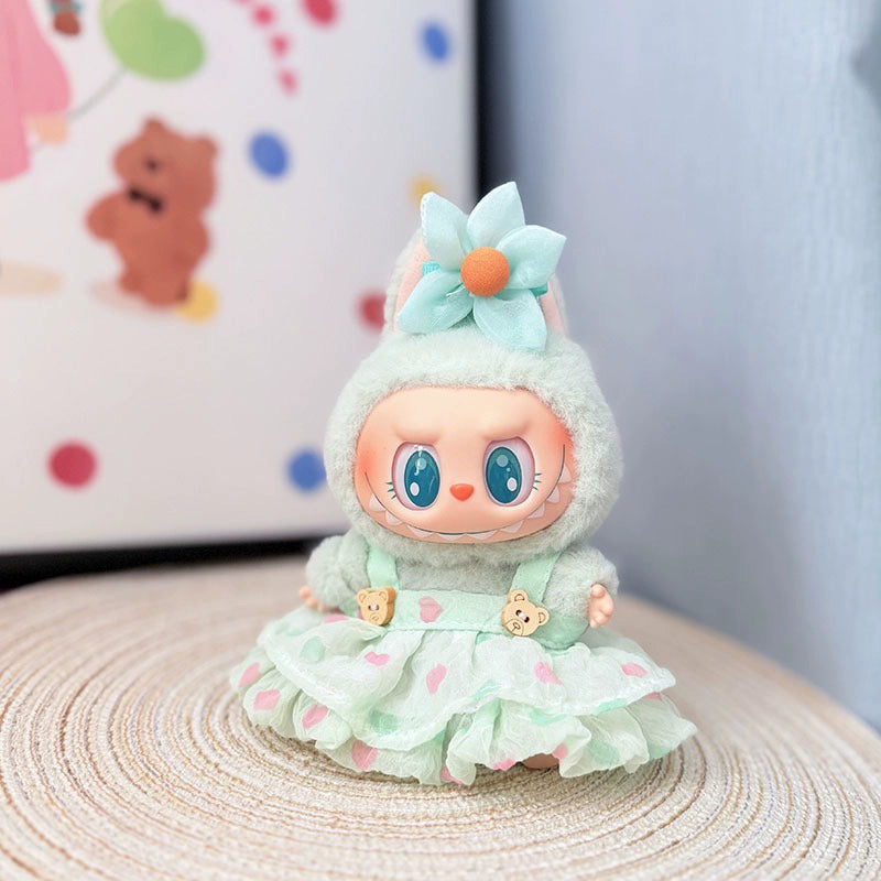 [Clothes Only] Gen 1-2 Labubu Clothing Accessories | Cute Crinkled Gauze Heart Dress for Sitting Dolls