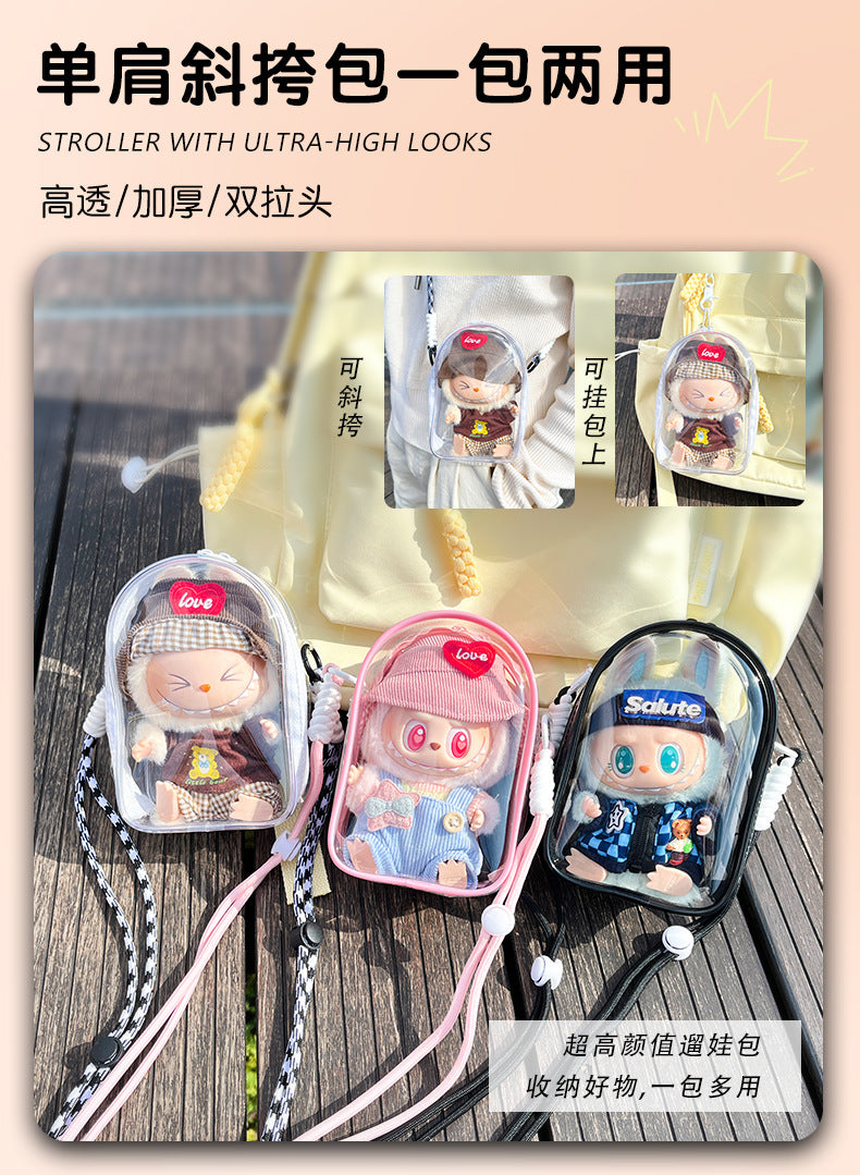 Pop Mart Labubu Gen 3 Transparent Dust-Proof Display Case | Ita Bag with Adjustable Strap for Vinyl Dolls
