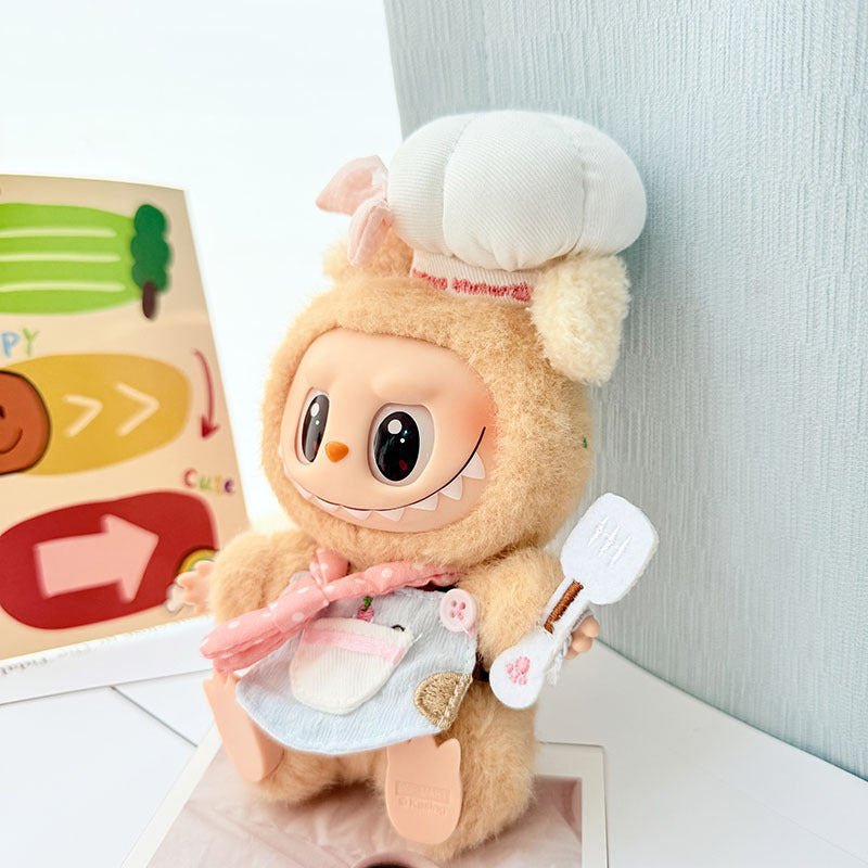 Kawaii LABUBU Chef Clothes Set - Pink Chef Outfits for 17CM LABUBU Plush Doll - Perfect for POP MART Blind Box Collectors