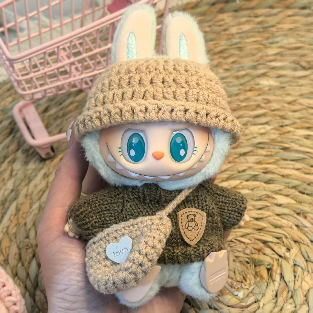 17cm Labubu 1st-2nd Gen Keychain Clothes Only | Cute Knit Brown Outfit Set | Replacement Wear for Plush/Vinyl Dolls