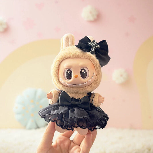 Labubu 17cm Sitting Doll Halloween Devil Overalls Set | Handmade Crocheted Costume