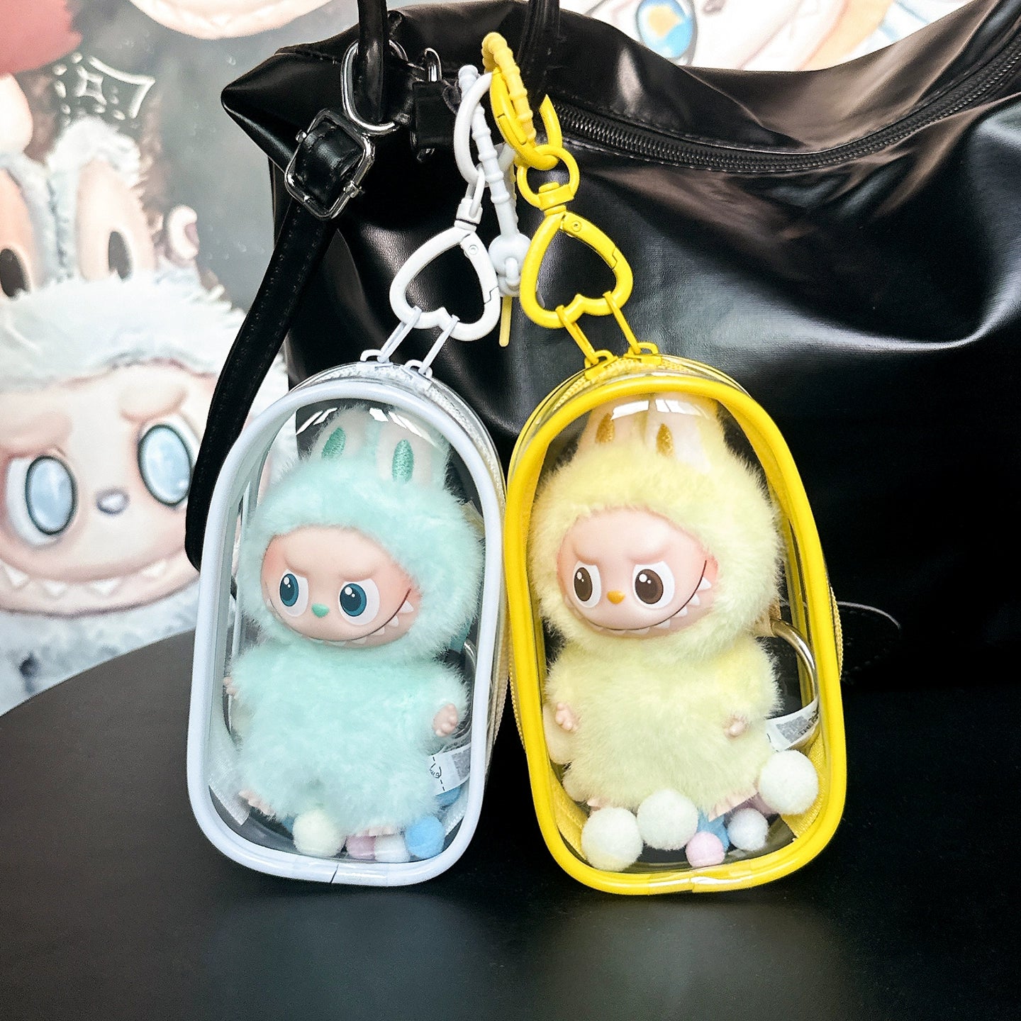 10.5cm Labubu 4th Gen Heart Code Collection Clear Acrylic Protective Case | Hard Shell Dust-Proof Collectible Carrier with Interior Pocket for Mini Keychain Charms