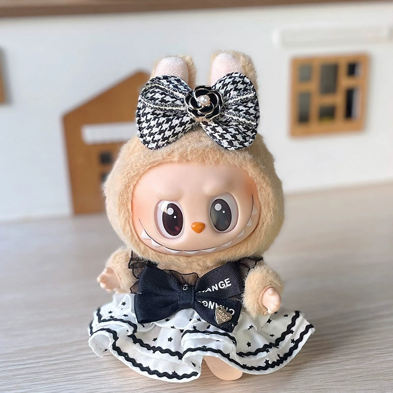 17cm Labubu Green Dress & Hair Accessories - Outfit for Vinyl Doll Clothes