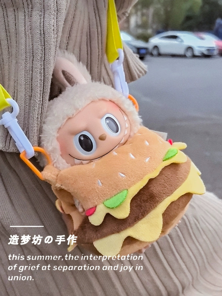 POP MART Labubu Doll Clothes - 'High Energy' Hamburger Costume for Gen 1/2/3 Vinyl Figures 17cm (No Doll Included) | Plush Keychain Outfit