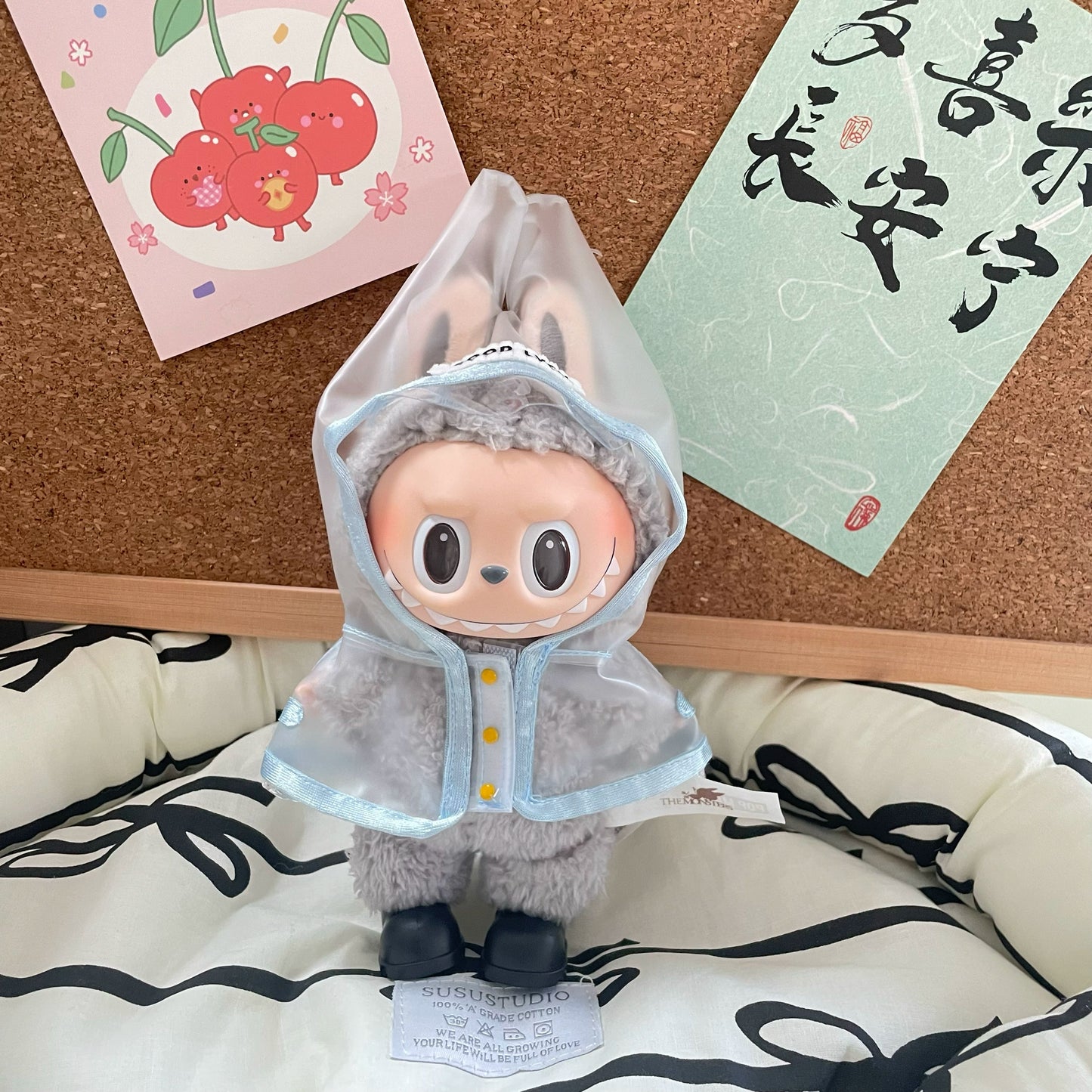 17cm Labubu Transparent Raincoat Outfit | High-Quality PVC Waterproof Hooded Cape | Cute & Playful Doll Clothes for Collectible Figures