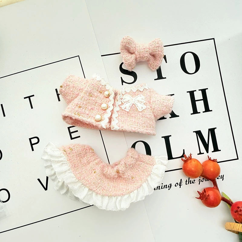 POP MART Labubu 17cm Doll Clothes - Pink Chanel-Style Dress Set w/Keychain for Blind Box Figures (No Doll Included) | Luxury Vinyl Outfit
