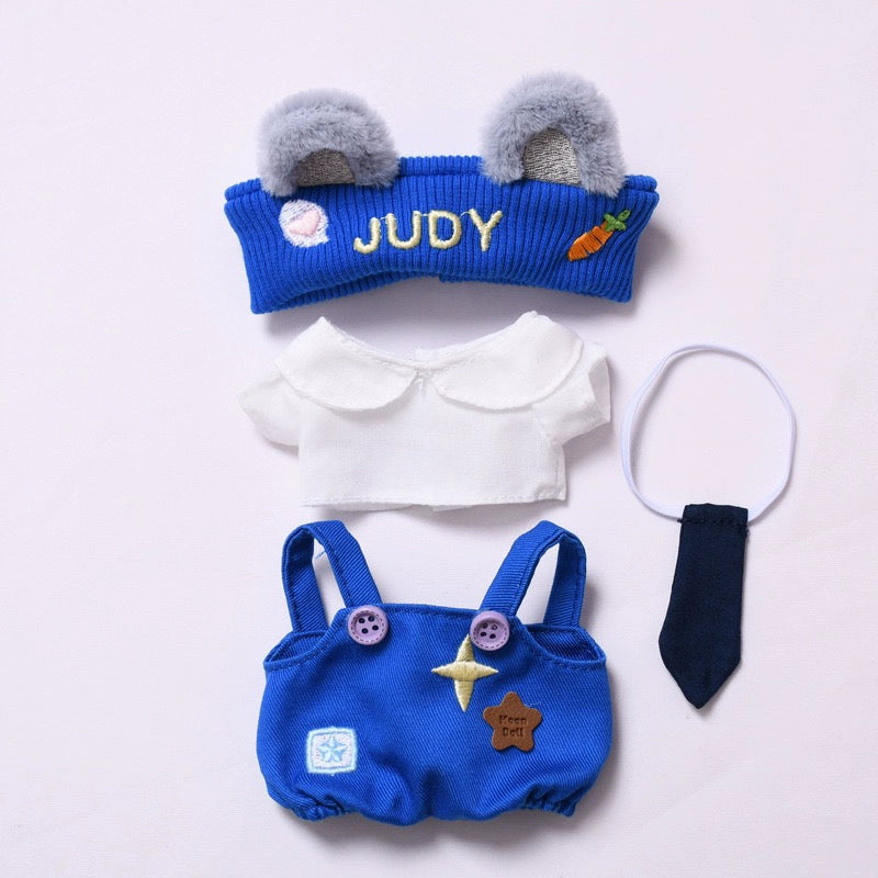 DIMOO WORLD Plush Keychain Doll Outfit - Star Denim Overalls & Red Bow Set for Labubu Doll Clothes