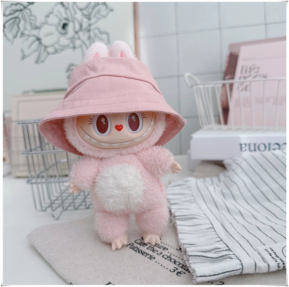 10CM Cotton Doll Bucket Hats & 17CM Labubu Gen 1-3 Open-Mouth Doll Hat Accessories