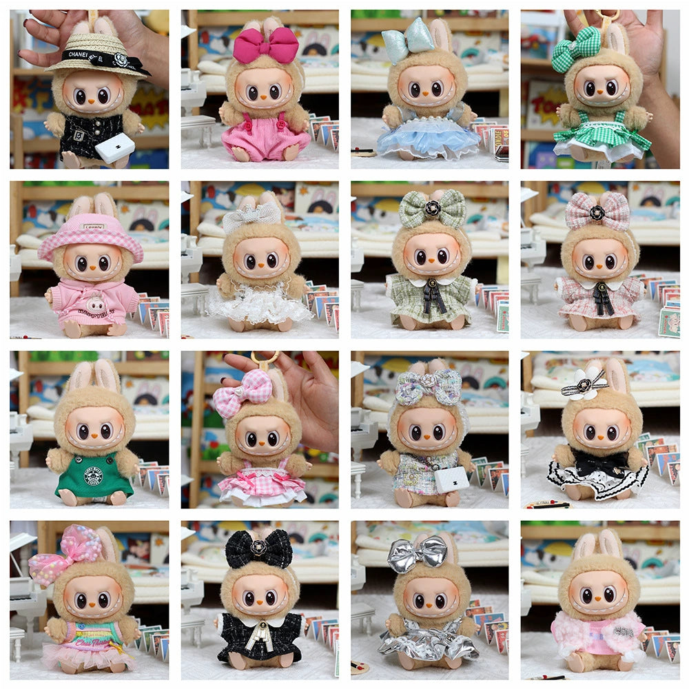 Labubu Sitting Party Outfit - Green Dress & Hair Clip for Blind Box Doll Clothes
