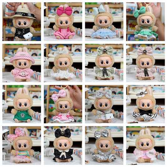 Labubu Sitting Party Outfit - Green Dress & Hair Clip for Blind Box Doll Clothes