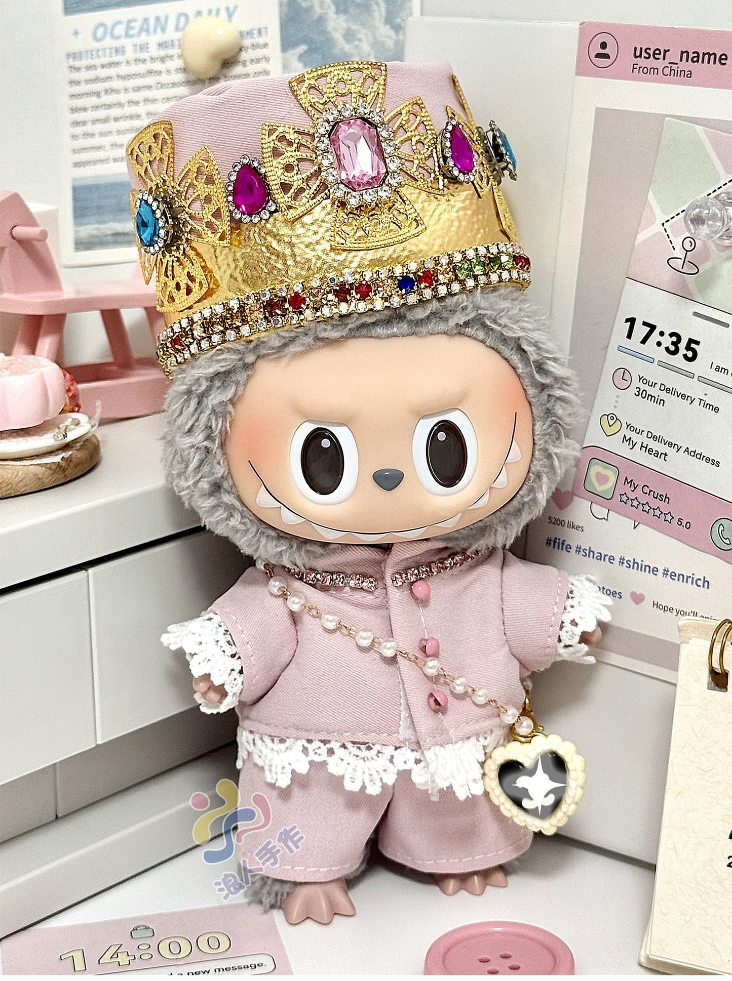 17cm Labubu GD Style Suit Set - G-Dragon Inspired Outfit for Series 1/2/3 Vinyl Doll