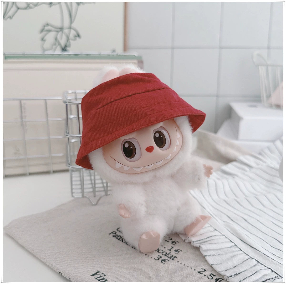 10CM Cotton Doll Bucket Hats & 17CM Labubu Gen 1-3 Open-Mouth Doll Hat Accessories