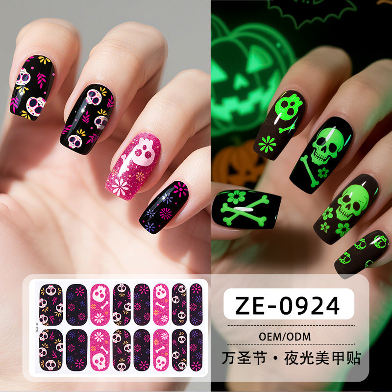 Glow in Dark Halloween Nail Stickers - Waterproof Cartoon Decals for Kids, No Heat Needed