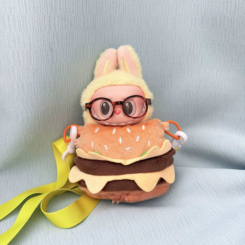 POP MART Labubu 17cm Doll Clothes Set - Hamburger & Fries Takeout Costume for Blind Box Figures (No Doll Included) | Keychain Accessory
