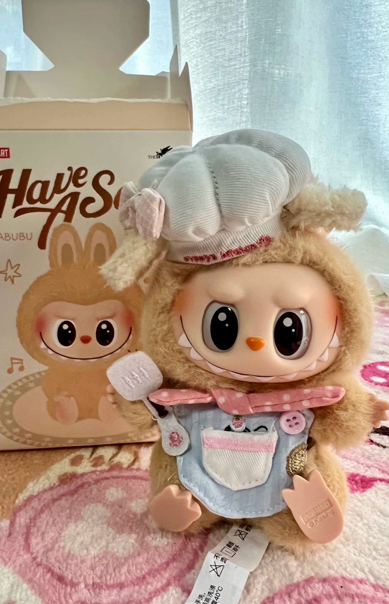 Labubu Gen 1-2 Sitting Party Cute Pink Dot Chef Egg-Pattern Outfit | Fits 17cm Vinyl Plush Dolls