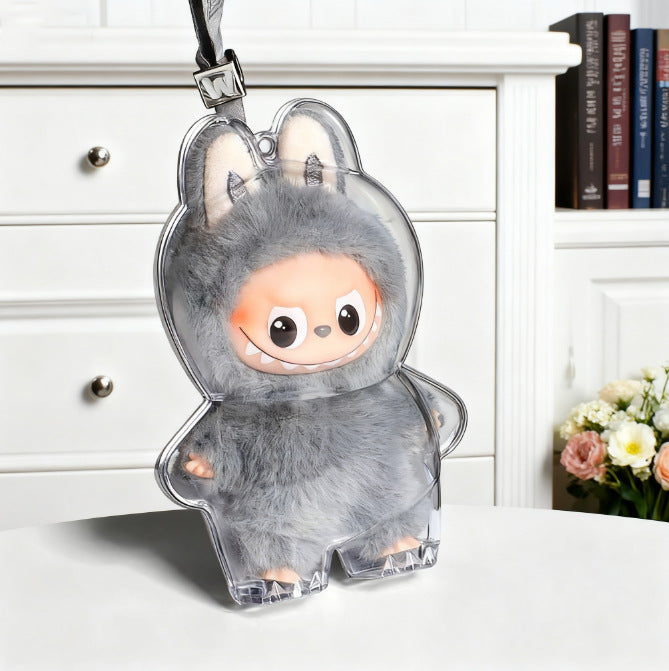 Pop Mart Labubu Gen 4 Secret Code Protective Case | 10.5cm Vinyl Doll Transparent Dust-Proof Display Case with Adjustable Strap