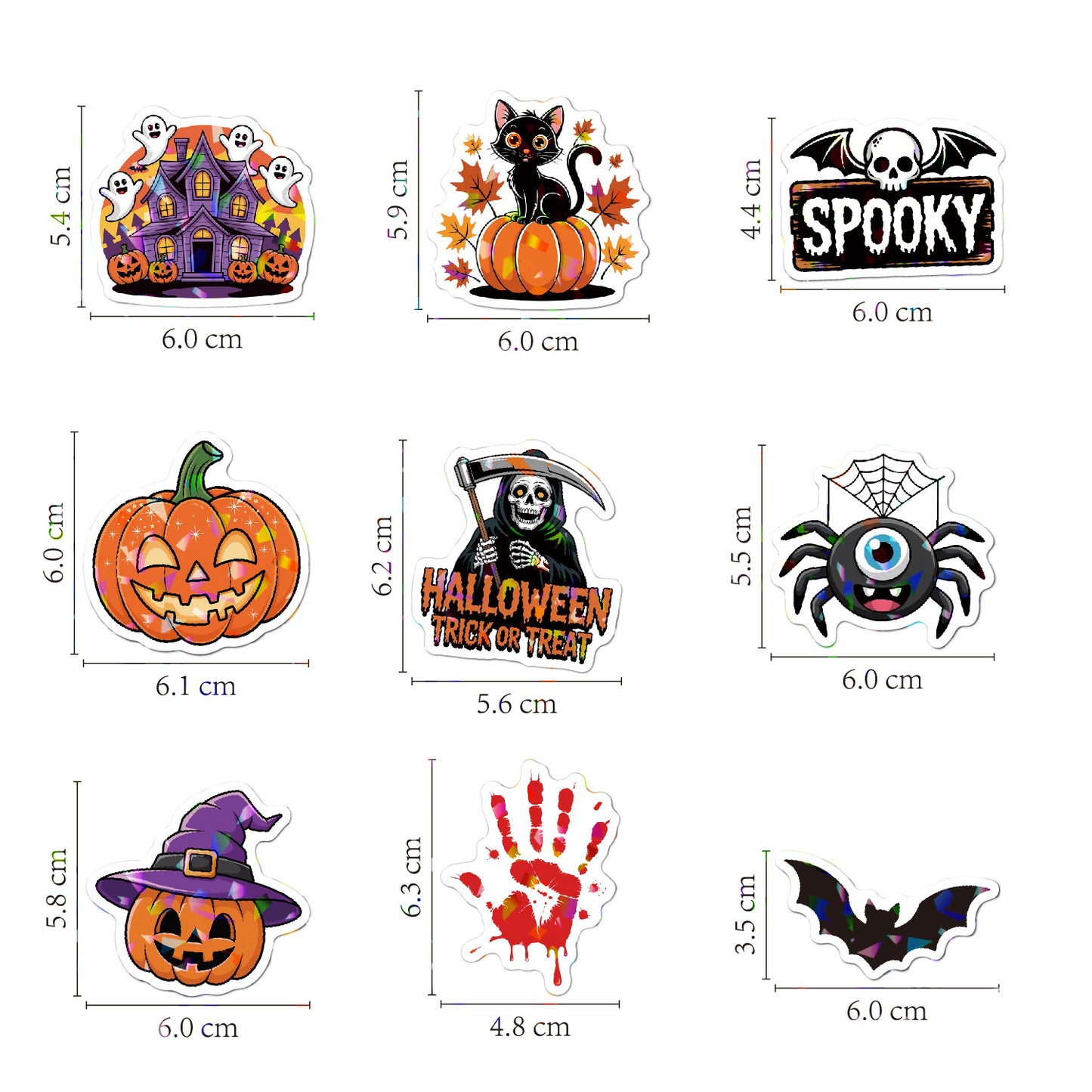 2025 Halloween Stickers - Holographic Waterproof Decals for Cups, Party Gifts, Decor