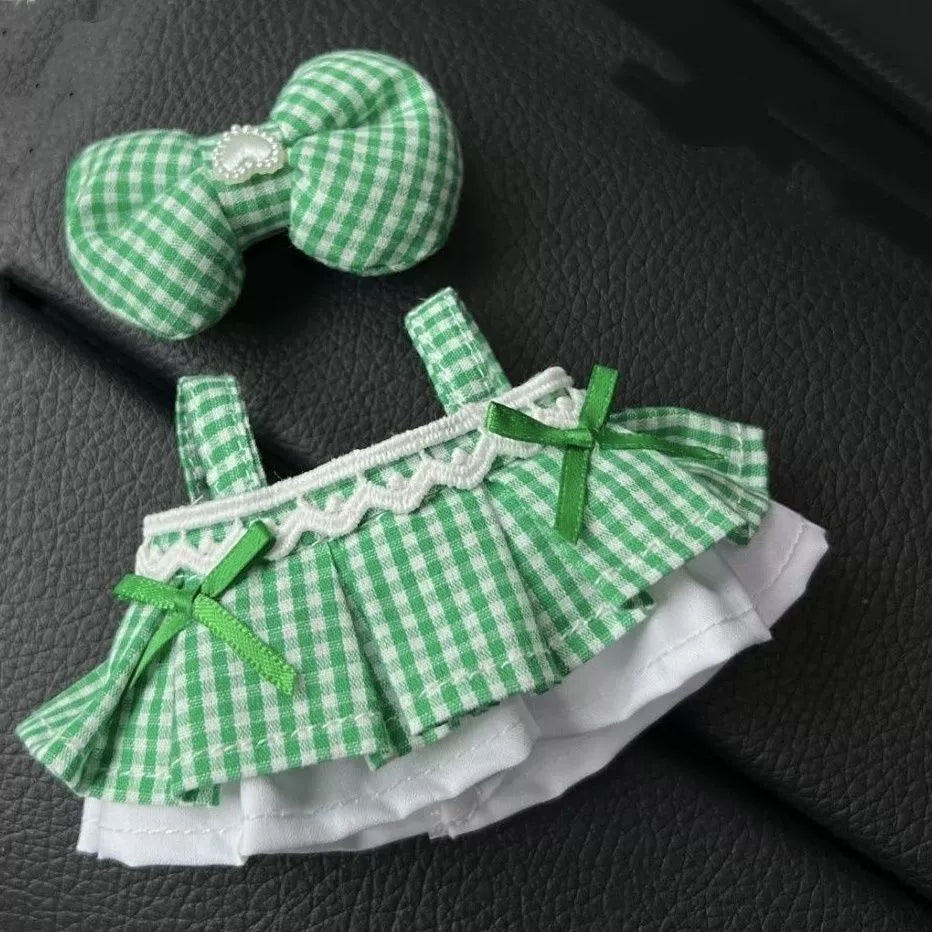 Doll Outfit - Green Summer Dress & Bow Set for Labubu Crybaby Series Doll Clothes
