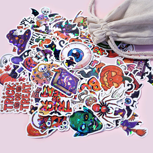 2025 Halloween Stickers - Holographic Waterproof Decals for Cups, Party Gifts, Decor