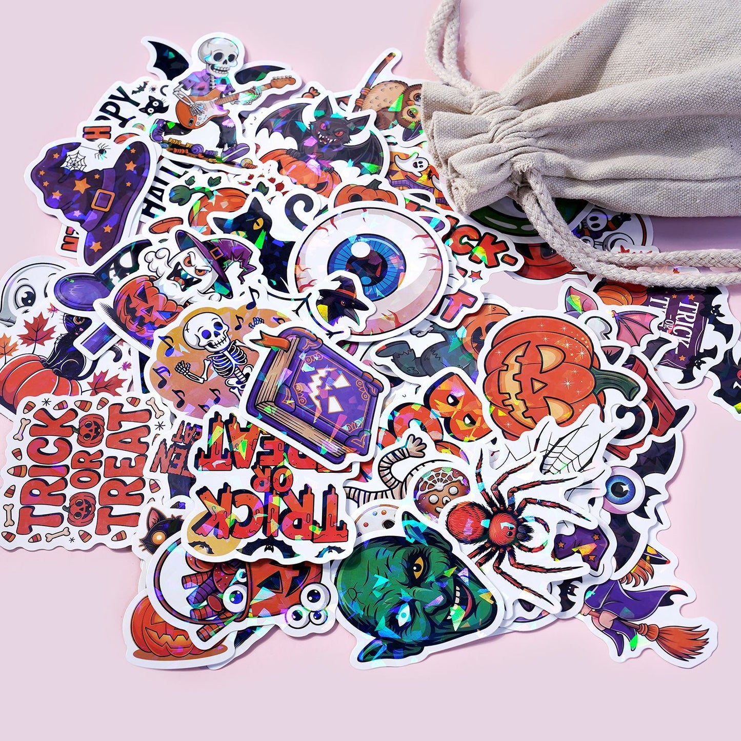 2025 Halloween Stickers - Holographic Waterproof Decals for Cups, Party Gifts, Decor