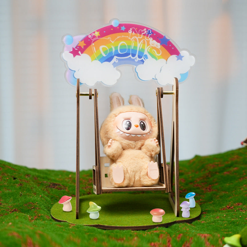 POP MART Labubu Forest Swing - Wooden DIY Hanging Seat for Plush Dolls Have a Seat Series