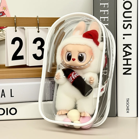 POP MART Labubu Sit-Sit Party Protective Case - Macaron Color Dust Cover + Carry Bag for 17cm Vinyl Figures