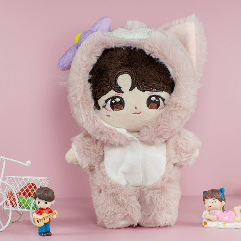 Handmade 20cm Cotton Doll Fuzzy Shark Onesie Pajama Set | Gray Shark Plush Sleepwear