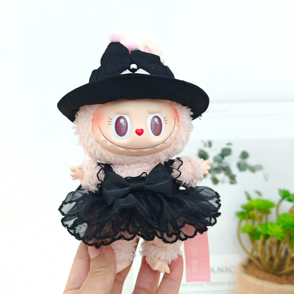 Gothic Lolita Dress for Labubu Have a Seat - Black Velvet Devil Costume with Wings (No Hat)