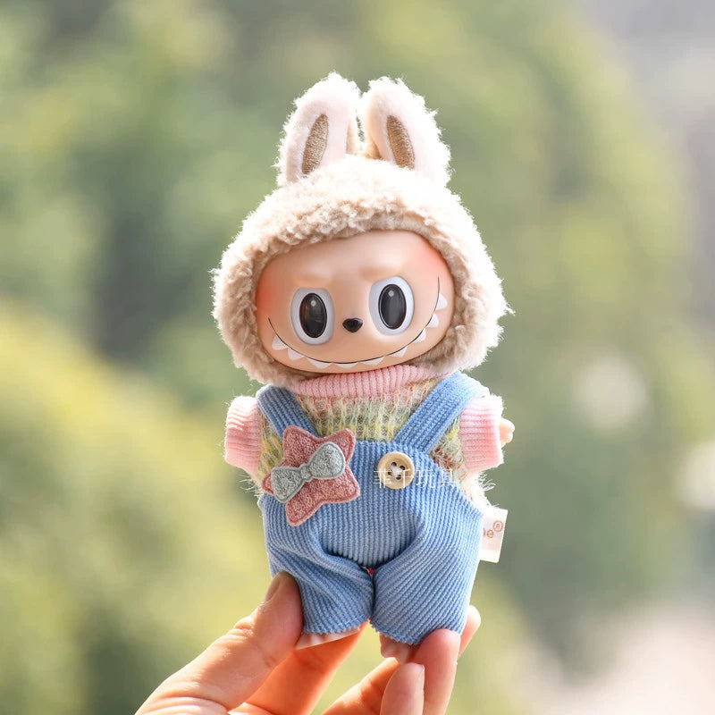 POP MART Labubu Doll Clothes - Color Knit Sweater Set w/Keychain for 17cm Figures (No Doll Included)