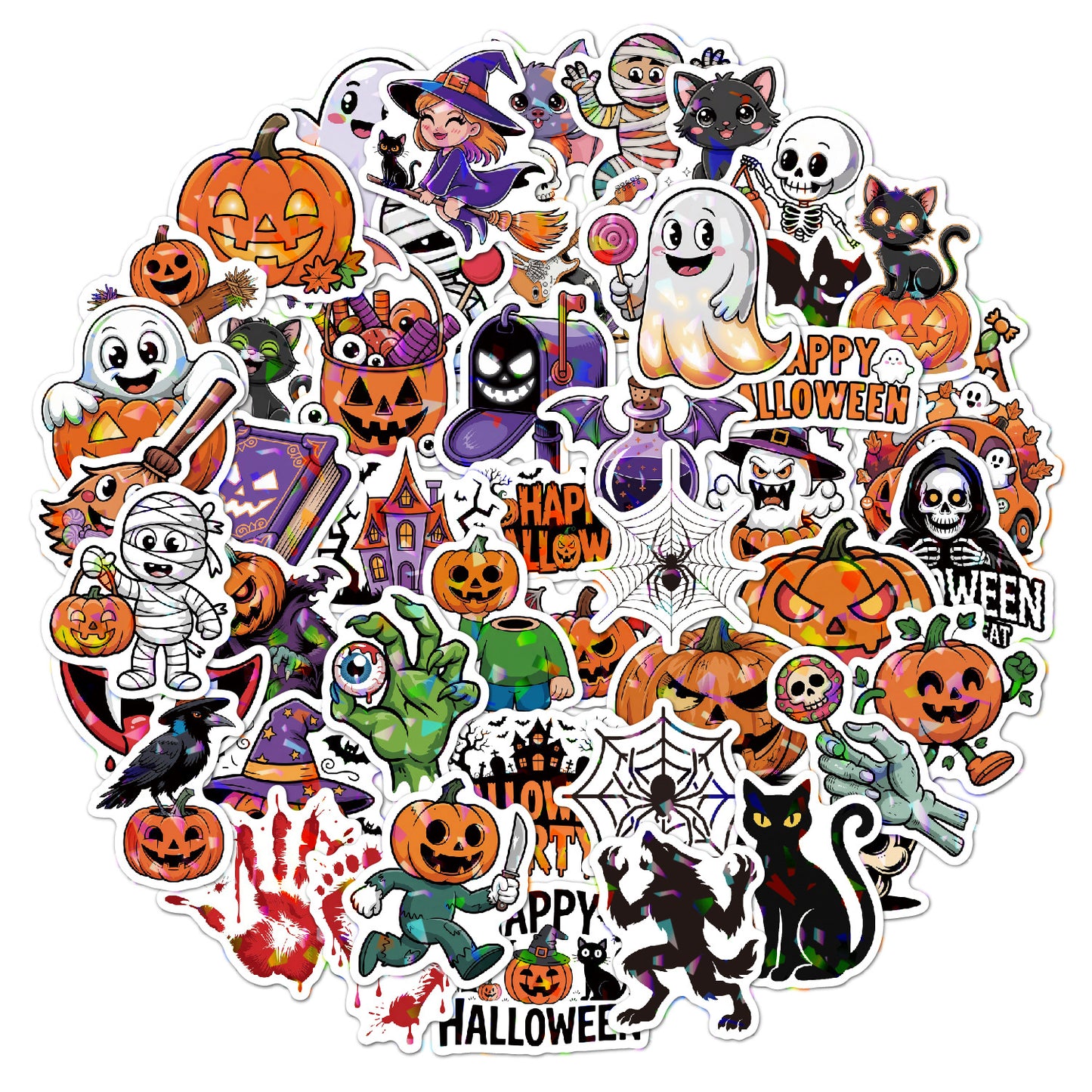 2025 Halloween Stickers - Holographic Waterproof Decals for Cups, Party Gifts, Decor