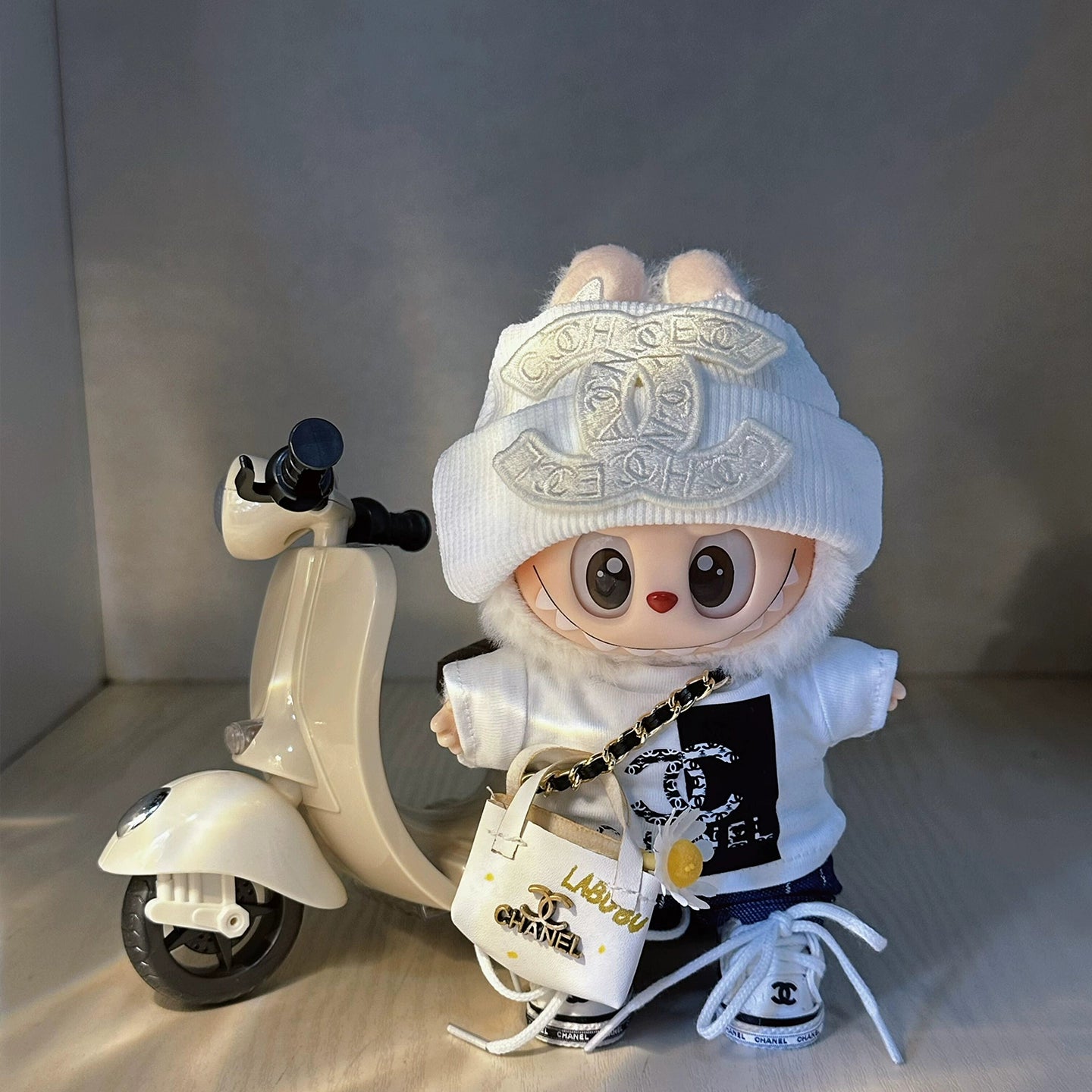 Doll Accessories - Rideable Motorcycle Set with Screwdriver - Detachable Battery(Battery Not Included), Doll Moto Car for Labubu Accessories