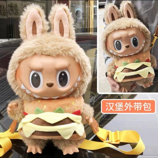 POP MART Labubu Doll Clothes - 'High Energy' Hamburger Costume for Gen 1/2/3 Vinyl Figures 17cm (No Doll Included) | Plush Keychain Outfit