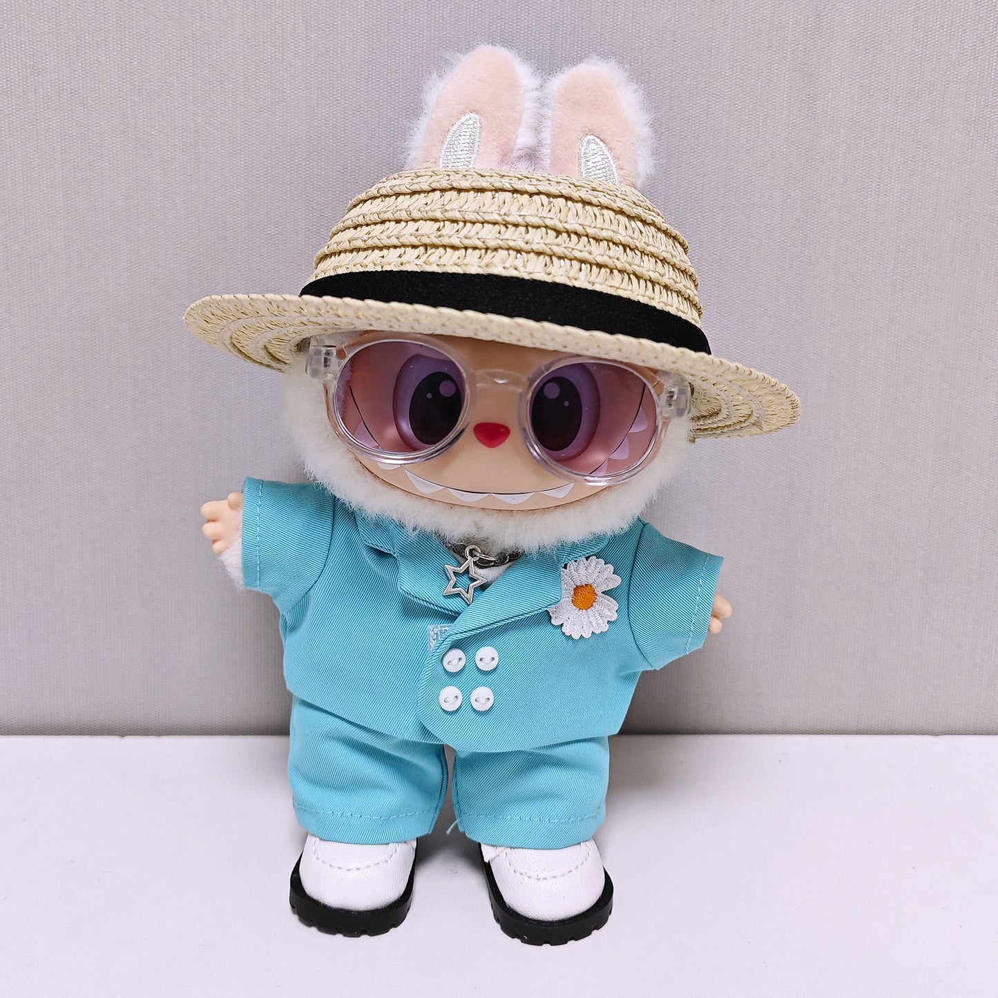 **(Doll Clothes Only) Labubu x GD (G-Dragon) Celebrity-Inspired Clothes & Hat Set | Fits 15cm/17cm Vinyl Dolls**